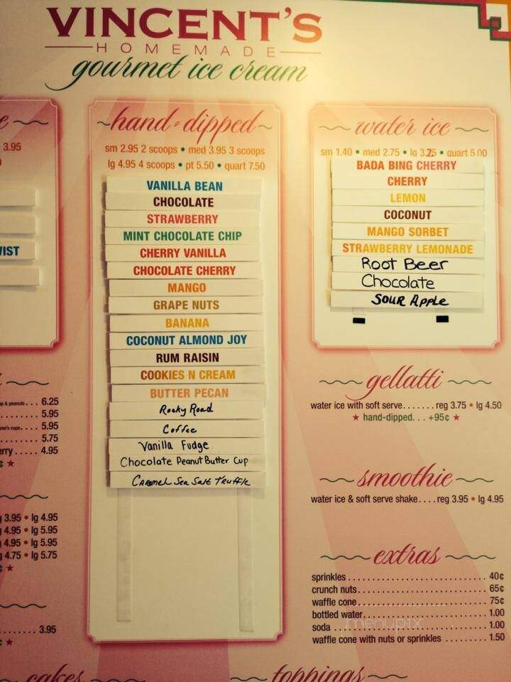 Vincent's Ice Cream Shop - Mount Holly, NJ menu_pic