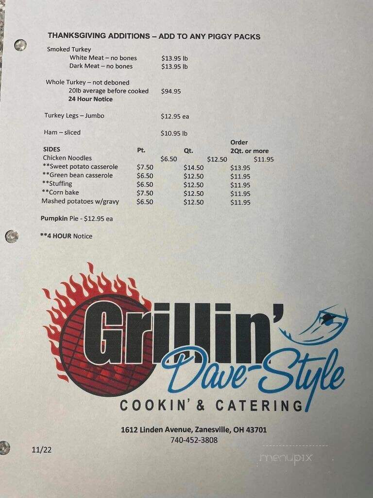 Grillin' Dave Style - Zanesville, OH menu_pic