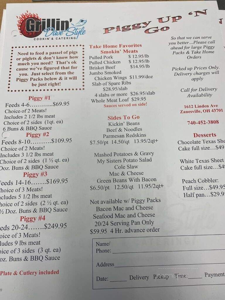 Grillin' Dave Style - Zanesville, OH menu_pic