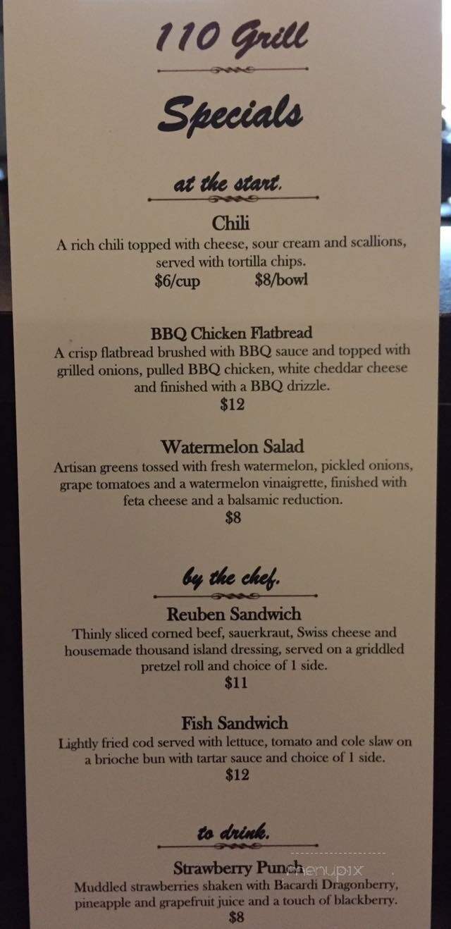 110 Grill - Rochester, NH menu_pic
