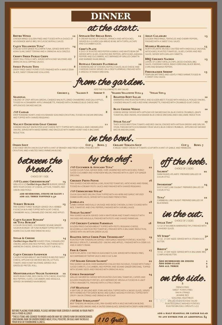 110 Grill - Rochester, NH menu_pic