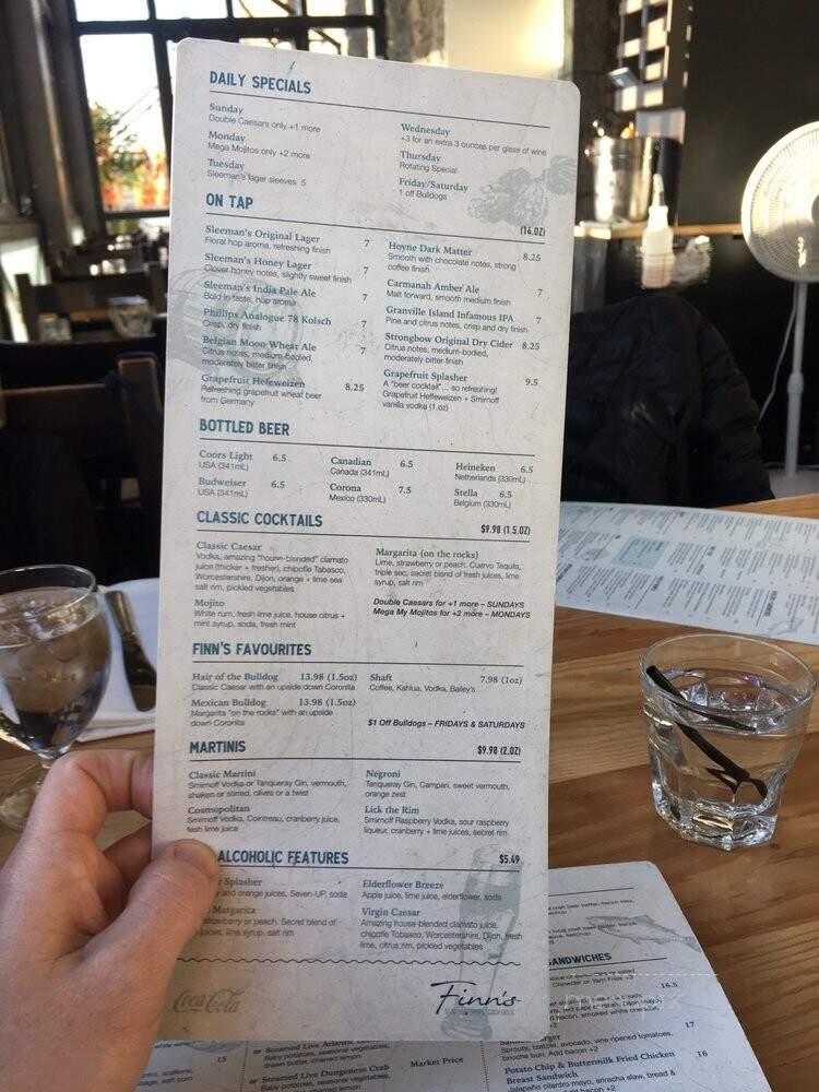 Finn's Seafood Chops Cocktails - Victoria, BC menu_pic