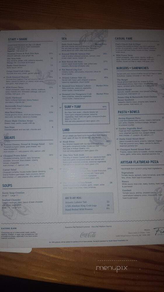 Finn's Seafood Chops Cocktails - Victoria, BC menu_pic