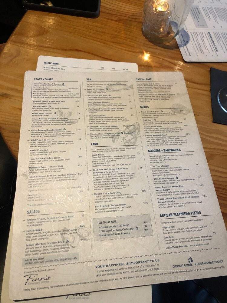 Finn's Seafood Chops Cocktails - Victoria, BC menu_pic
