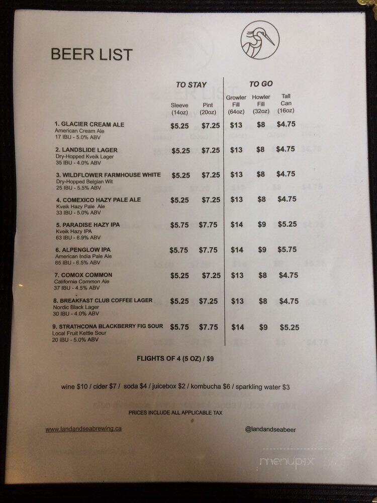Land & Sea Brewing - Comox, BC menu_pic