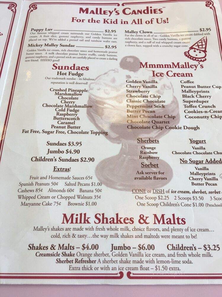 Malleys Chocolates - Mentor, OH menu_pic