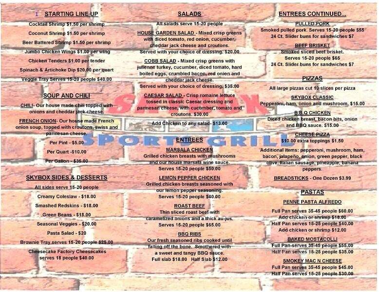 Skybox Sports Grill - Highland, MI menu_pic
