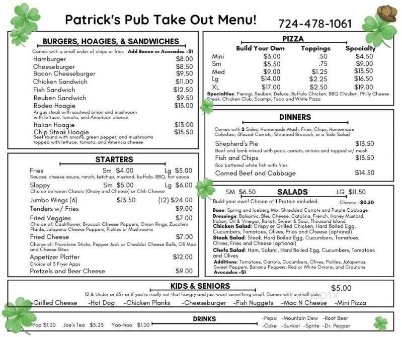 Patrick's Pub - Apollo, PA menu_pic