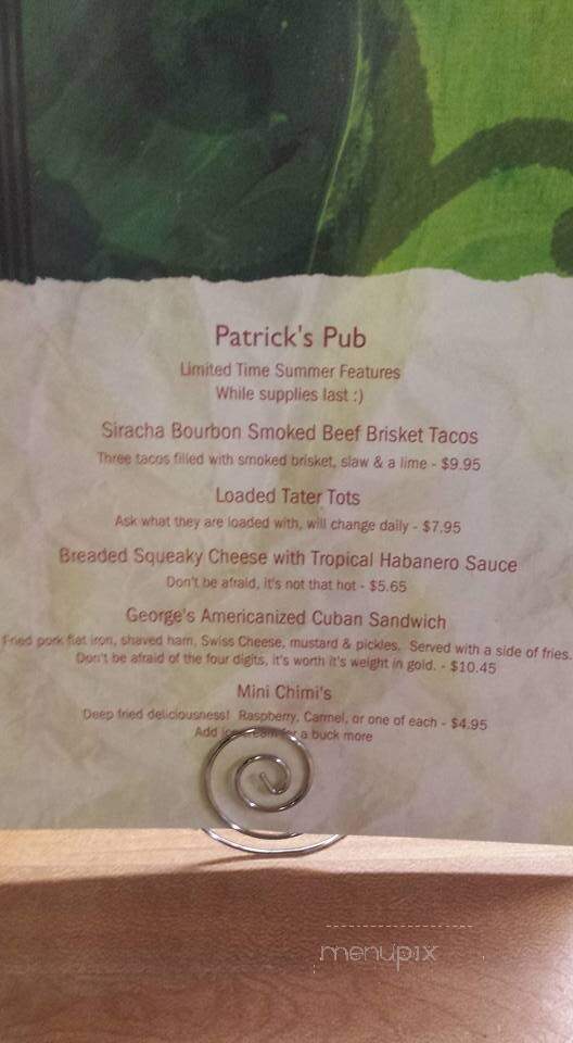 Patrick's Pub - Apollo, PA menu_pic