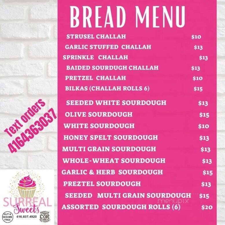 Surreal Sweets - Toronto, ON menu_pic