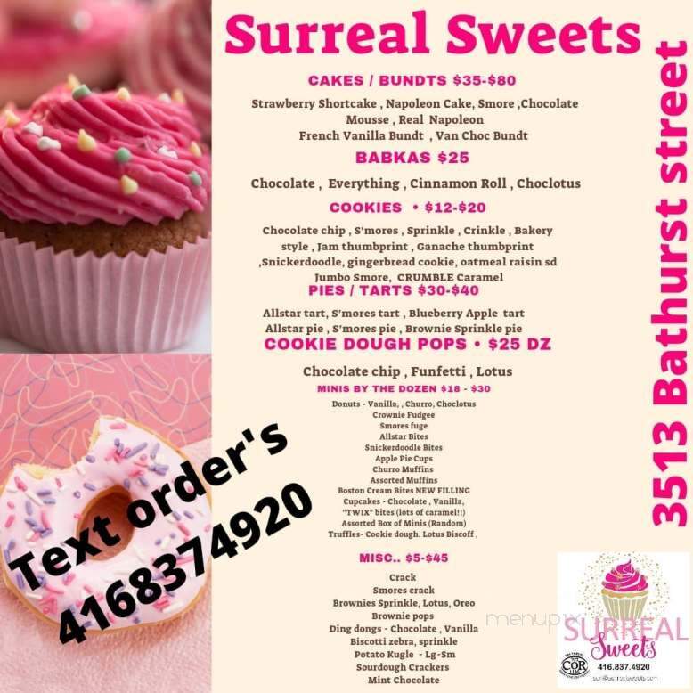 Surreal Sweets - Toronto, ON menu_pic