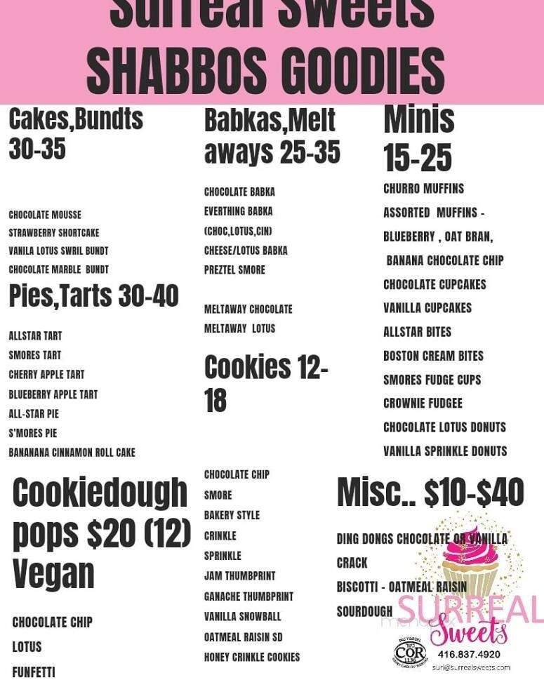 Surreal Sweets - Toronto, ON menu_pic