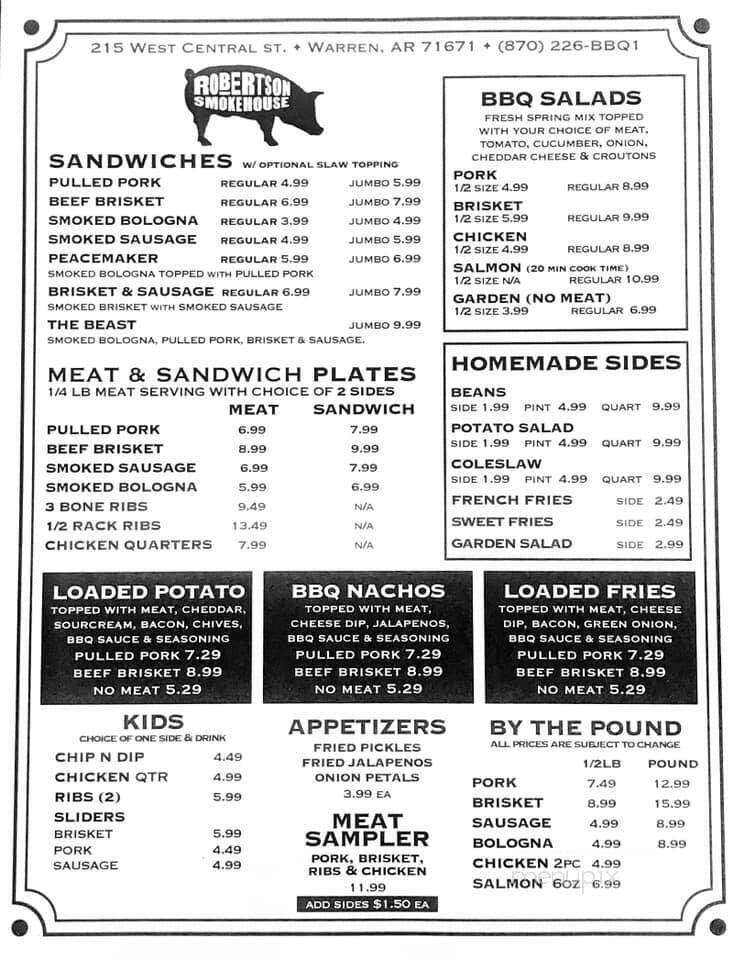 Robertson Smokehouse - Warren, AR menu_pic