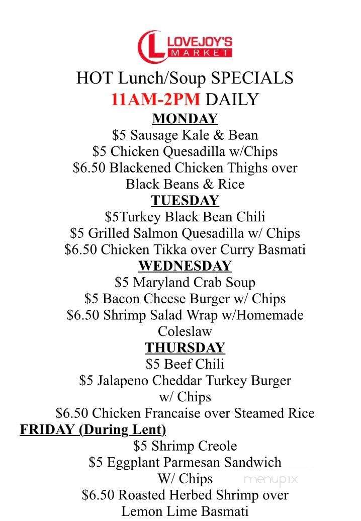 Lovejoy's Market - BALTIMORE, MD menu_pic