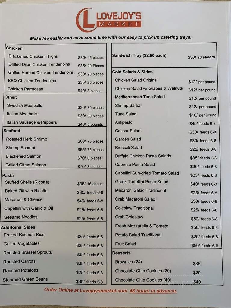 Lovejoy's Market - BALTIMORE, MD menu_pic