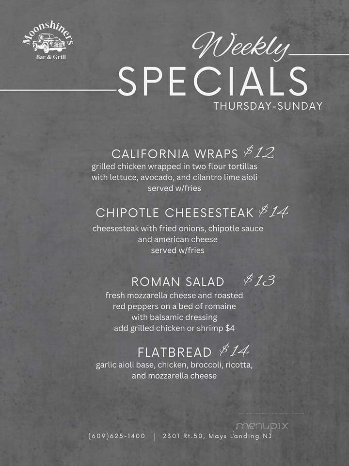 Moonshiners Bar and Grill - Mays Landing, NJ menu_pic