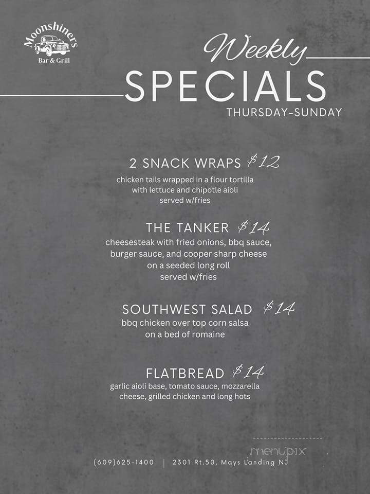 Moonshiners Bar and Grill - Mays Landing, NJ menu_pic
