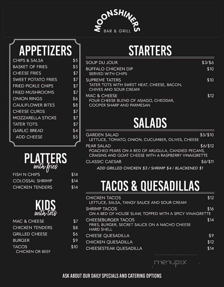 Moonshiners Bar and Grill - Mays Landing, NJ menu_pic