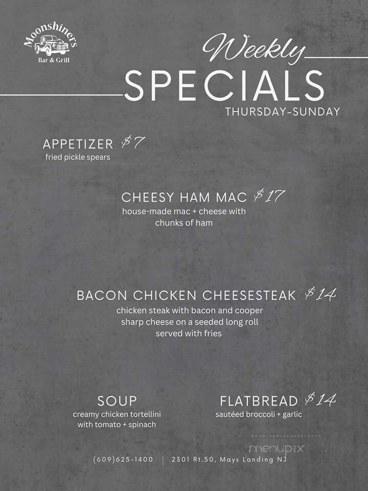 Moonshiners Bar and Grill - Mays Landing, NJ menu_pic