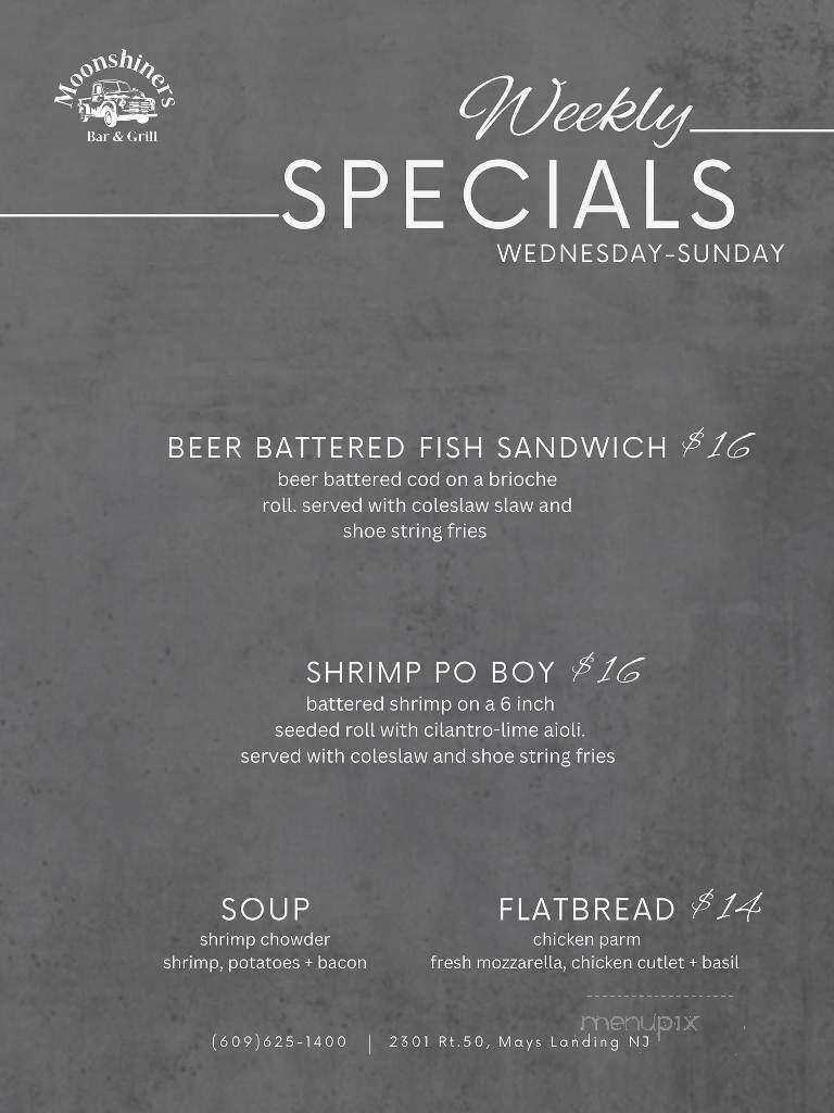 Moonshiners Bar and Grill - Mays Landing, NJ menu_pic