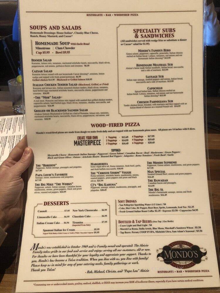 Mondo's Ristorante Italiano - Tulsa, OK menu_pic