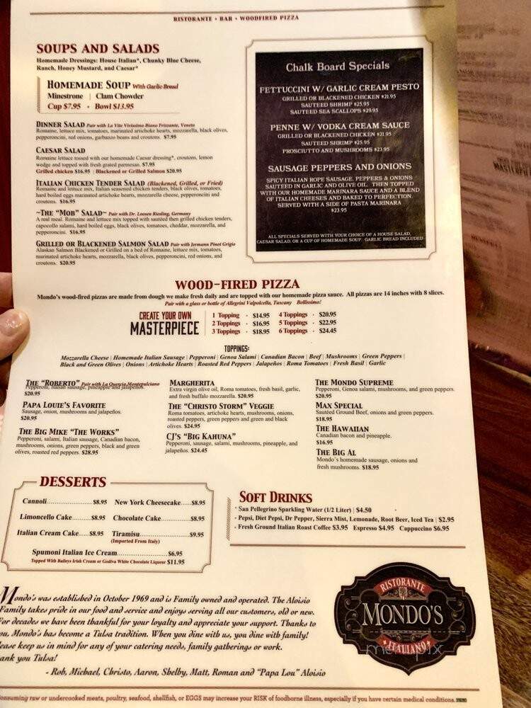 Mondo's Ristorante Italiano - Tulsa, OK menu_pic