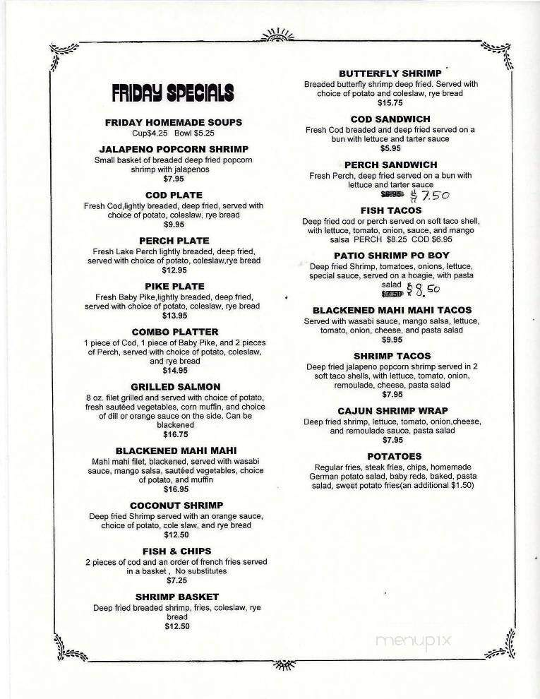 Patio Bar and Grill - Port Washington, WI menu_pic