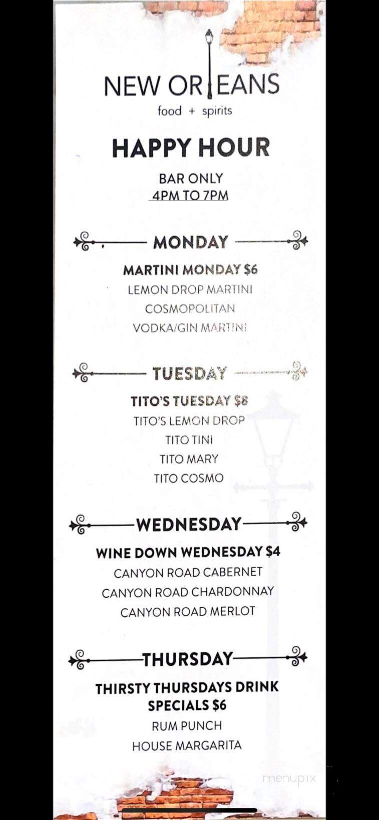 New Orleans Food & Spirits - Harvey, LA menu_pic