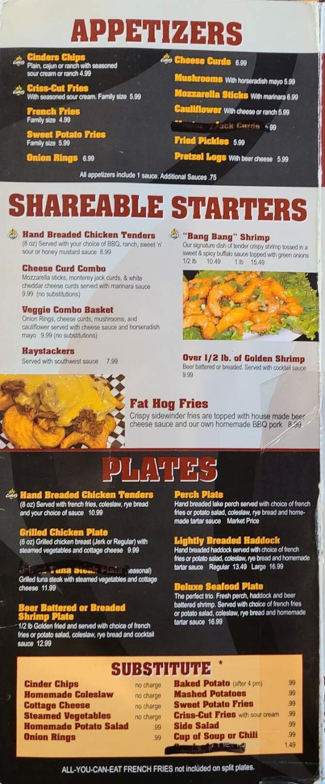 Cinder's Charcoal Grill - Oshkosh, WI menu_pic