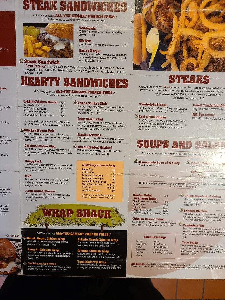 Cinder's Charcoal Grill - Oshkosh, WI menu_pic