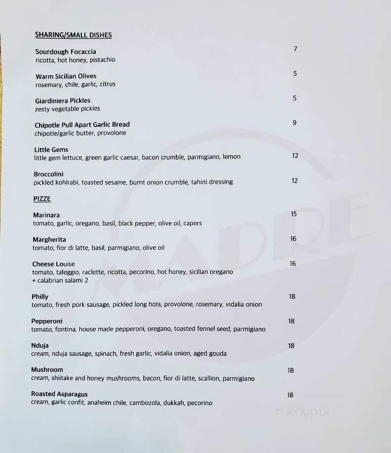 Pizzeria Madre - London, ON menu_pic