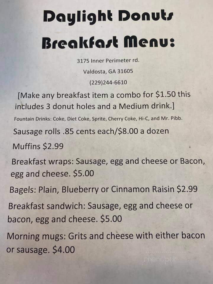 Daylight Donuts - Valdosta, GA menu_pic