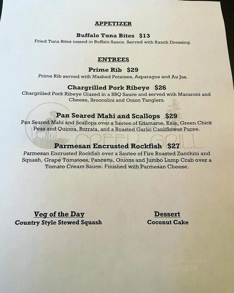 Cypress Creek Grill - Elizabeth City, NC menu_pic