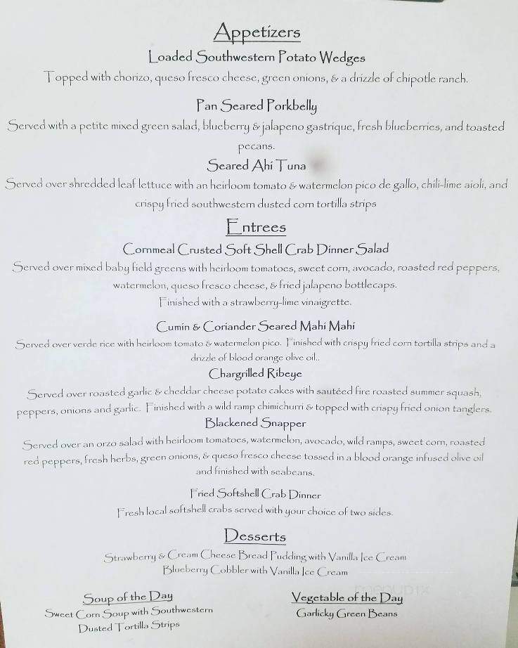 Cypress Creek Grill - Elizabeth City, NC menu_pic