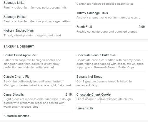 Bob Evans Restaurant - Hermitage, PA menu_pic