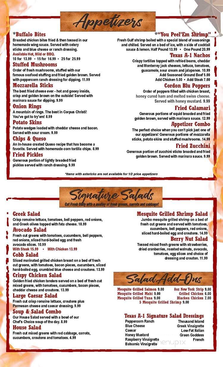 Texas A1 Steaks and Seafood - Portland, TX menu_pic