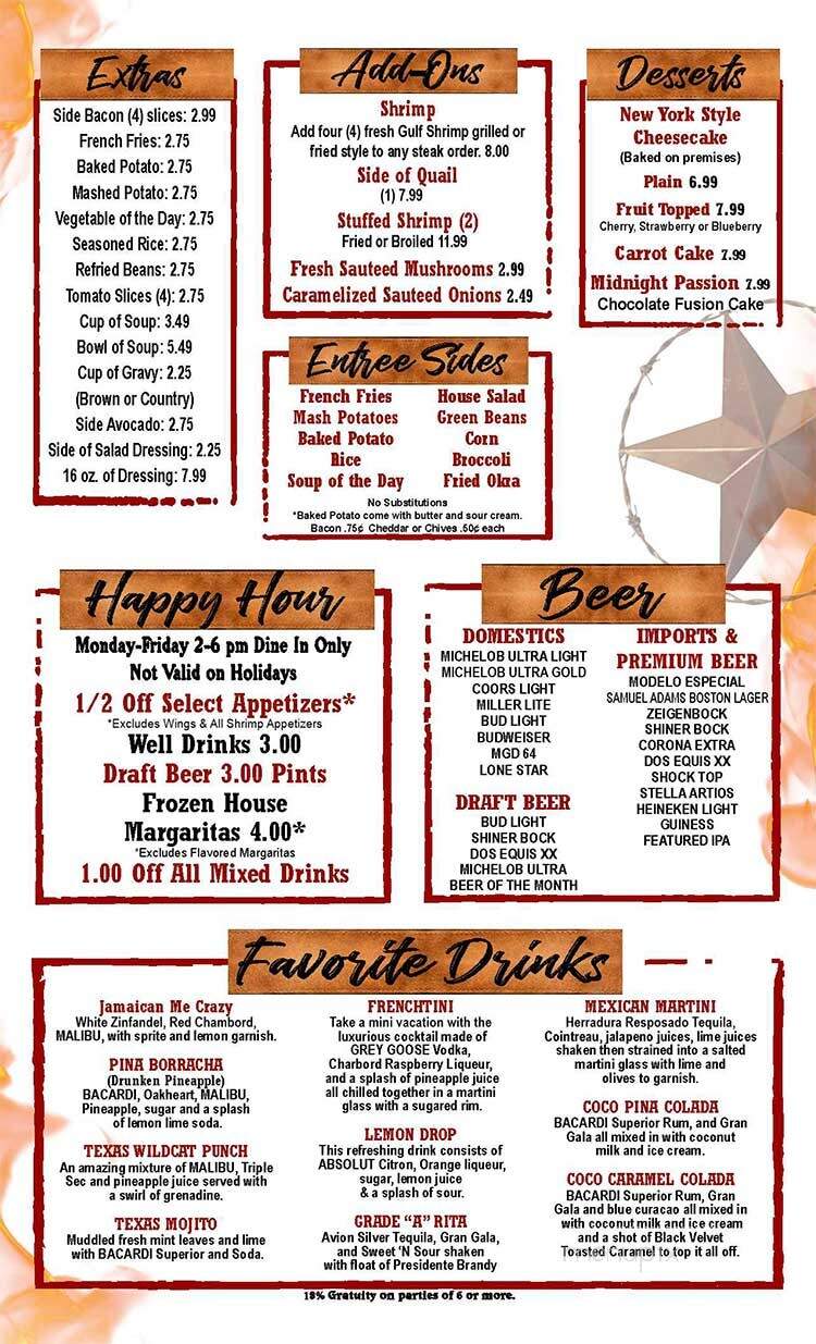 Texas A1 Steaks and Seafood - Portland, TX menu_pic