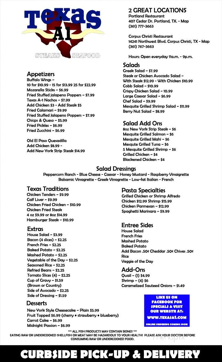 Texas A1 Steaks and Seafood - Portland, TX menu_pic