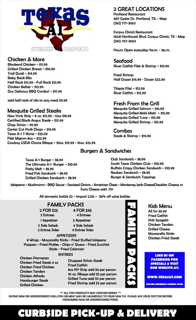 Texas A1 Steaks and Seafood - Portland, TX menu_pic