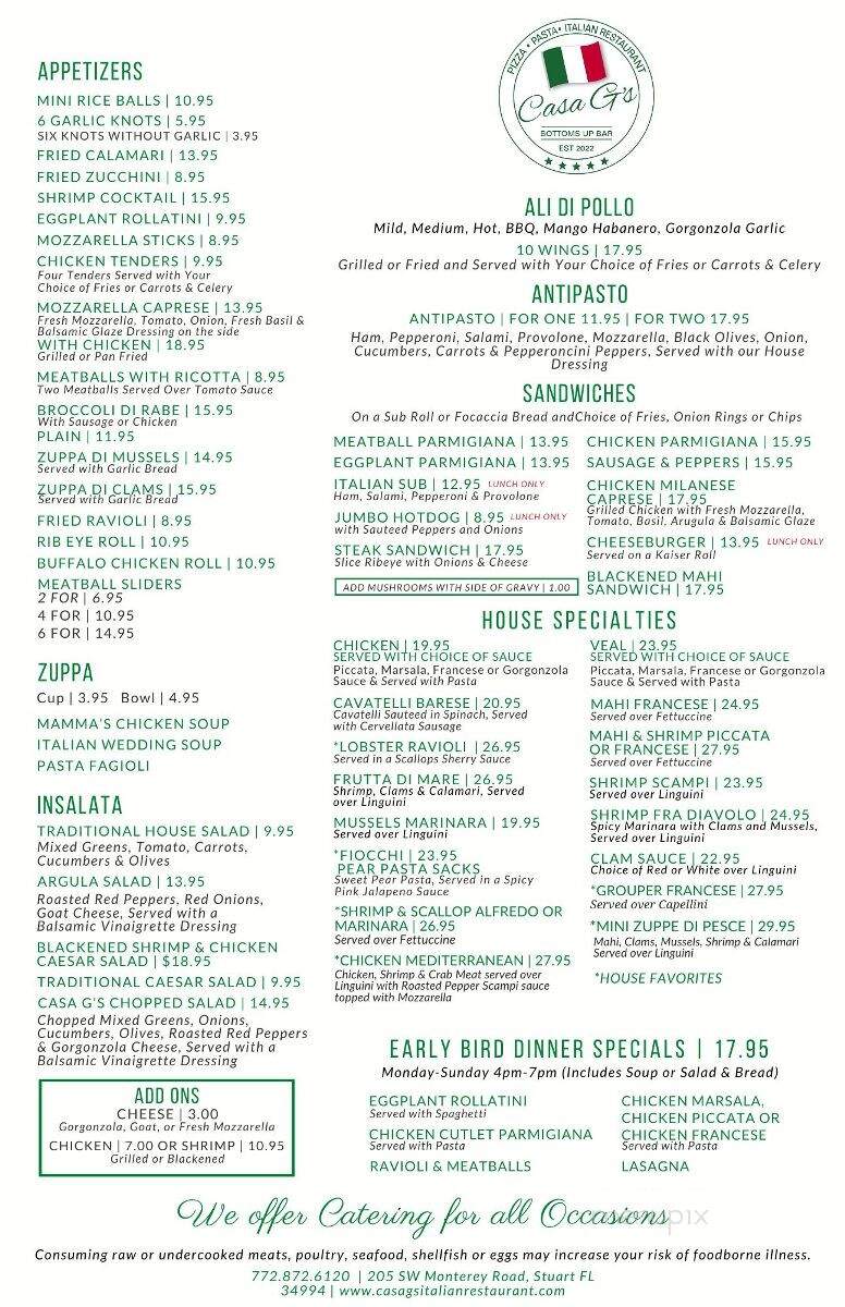 Casa G's Italian Restaurant - Stuart, FL menu_pic