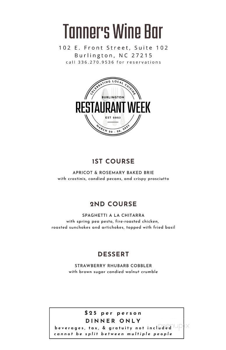 Tanner's Wine Bar - Burlington, NC menu_pic