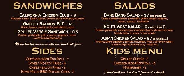 Bang Bang Burgers - Charlotte, NC menu_pic