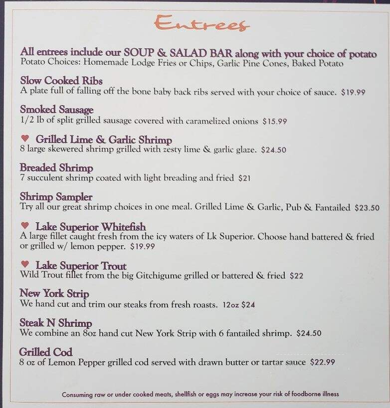 Springstead Lake Lodge - Park Falls, WI menu_pic