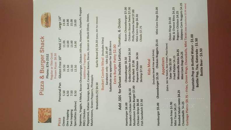 Pizza Shack - Clear Lake, SD menu_pic