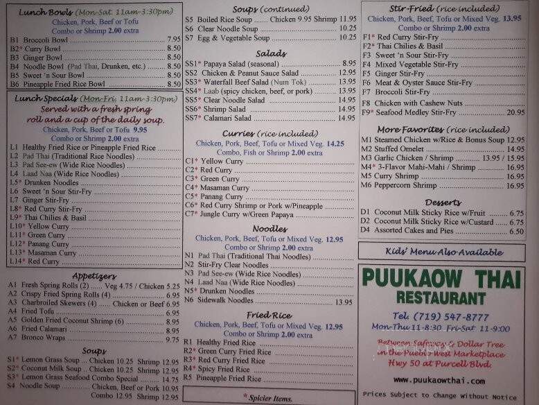 Puukaow Thai Restaurant - Pueblo West, CO