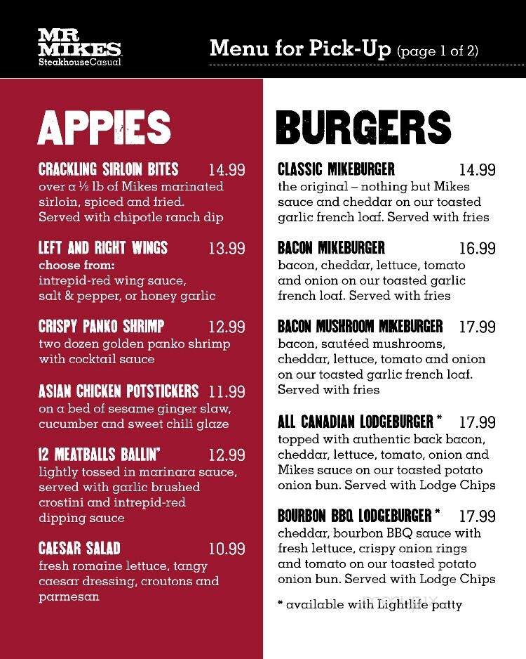 Mr Mikes Steakhouse Casual - St. Catharines, ON menu_pic