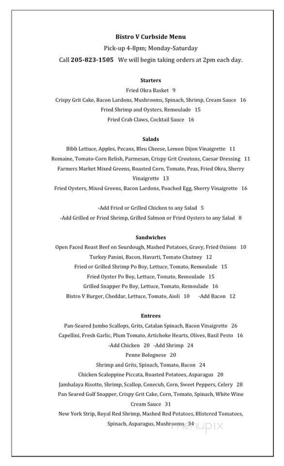 bistro V - Vestavia Hills, AL menu_pic