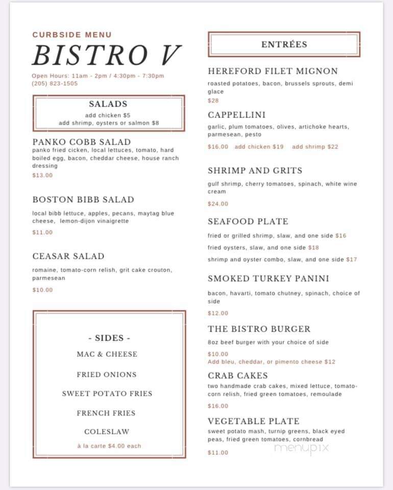 bistro V - Vestavia Hills, AL menu_pic