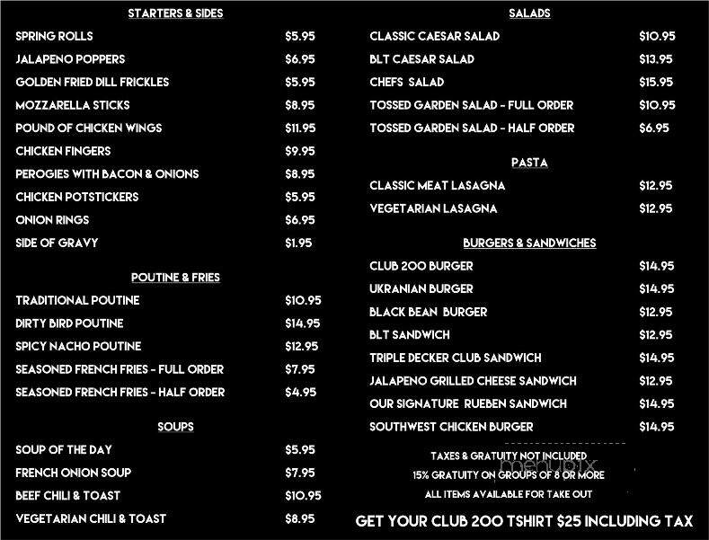 Club 200 - Winnipeg, MB menu_pic