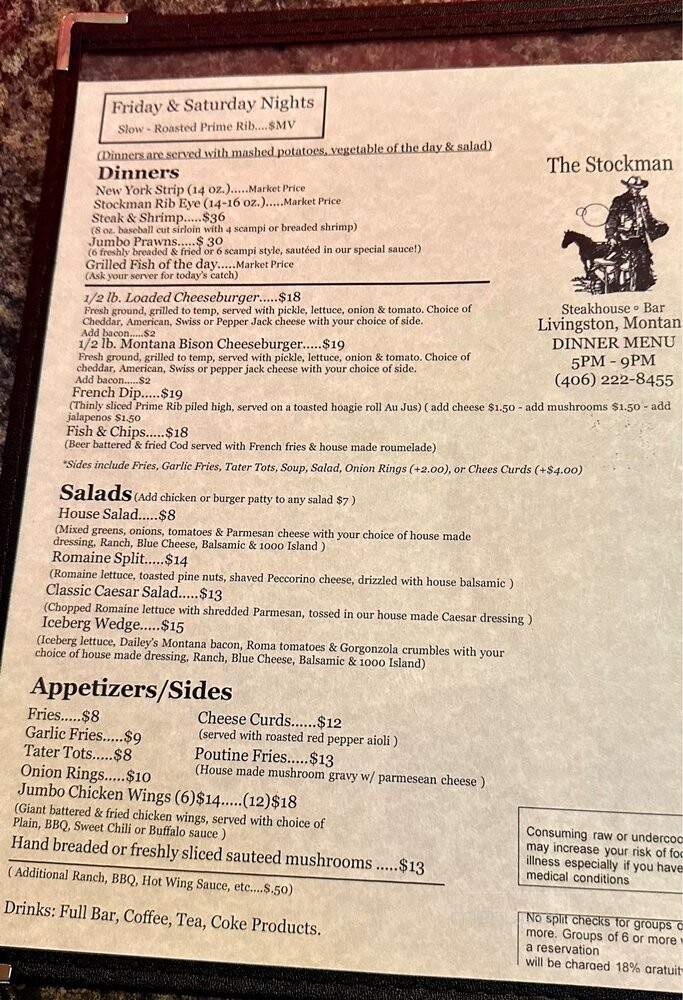 Stockman Bar - Livingston, MT menu_pic